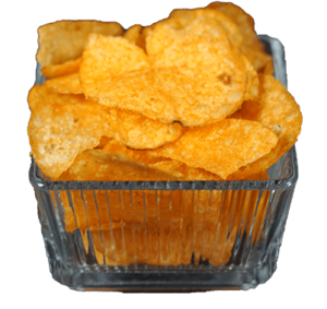 Funny Frisch Chips in einer transparenten Snackbox Schale