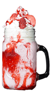 Milchshake mit Erdbeeren, Vanilleeis und Milch