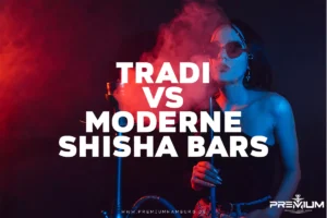 traditionelle vs moderne shisha bar. Im Hintergrund ist eine frau die eine shisha raucht. im rauch sind coole rote effekte mit eingebunden. wir zeigen die sich aus einer shisha bar in hamburg